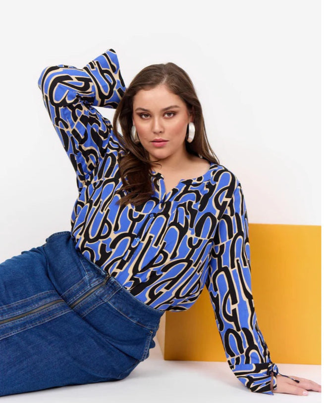 Valera 2 Abstract Print Blouse - Amparo Blue Combi