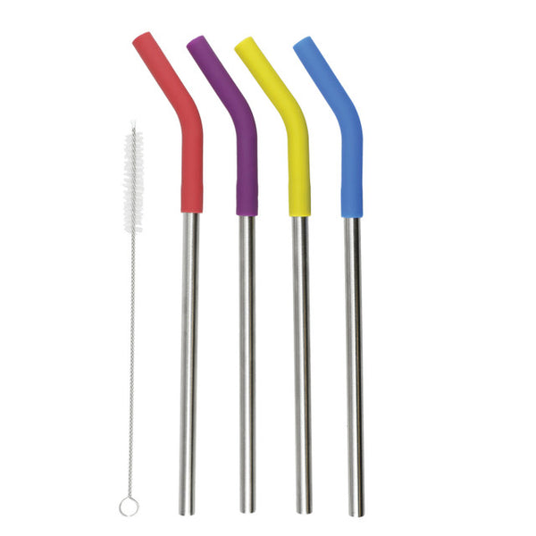 Colourworks Set of 4 Reusable Metal Straws and Cleaner Brush