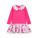 Aspen Rose Print Drop Waist Dress - Fuchsia