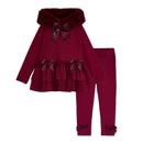 Alina Fur Trim Legging Set - Deep Cherry