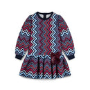 Cora Chevron Print Dress - Dark Navy