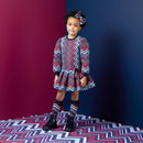Cora Chevron Print Dress - Dark Navy