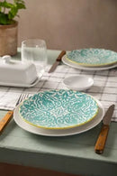 Yellow and Blue Geometric Stoneware Side Plate - 18cm
