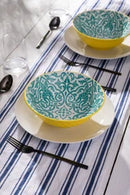 Yellow and Blue Geometric Stoneware Ramen Bowl - 21cm