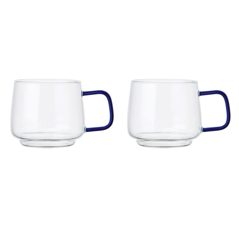 Glass Mug Set of 2 - Blue Handle