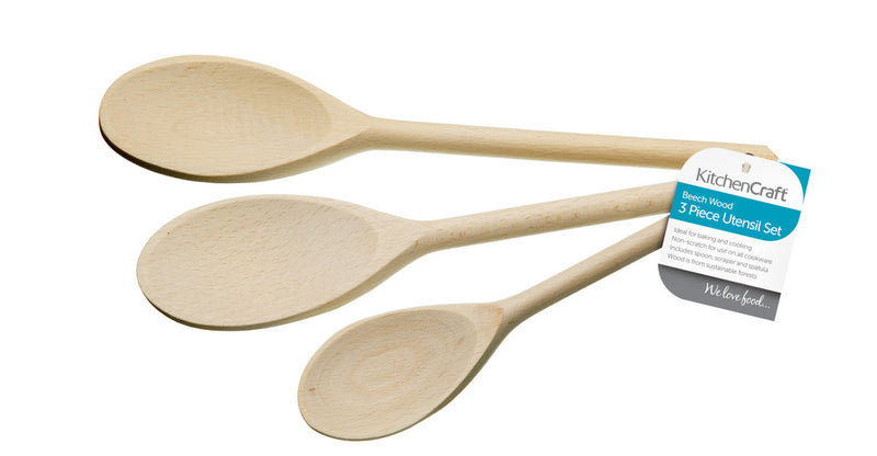 Set of Three Beech Wood Spoons