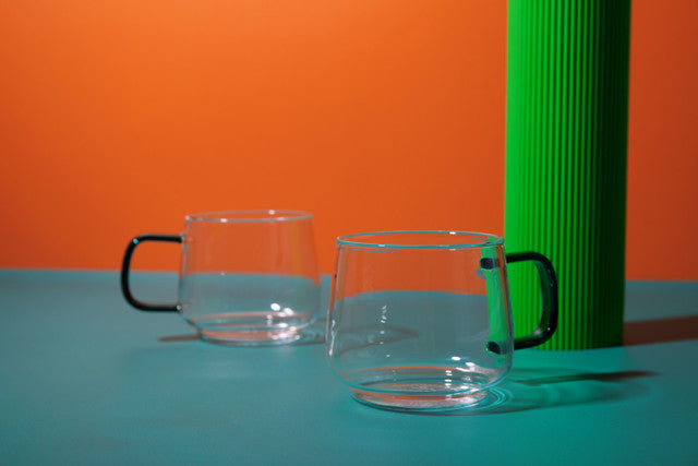 Glass Mug Set of 2 - Green Handle