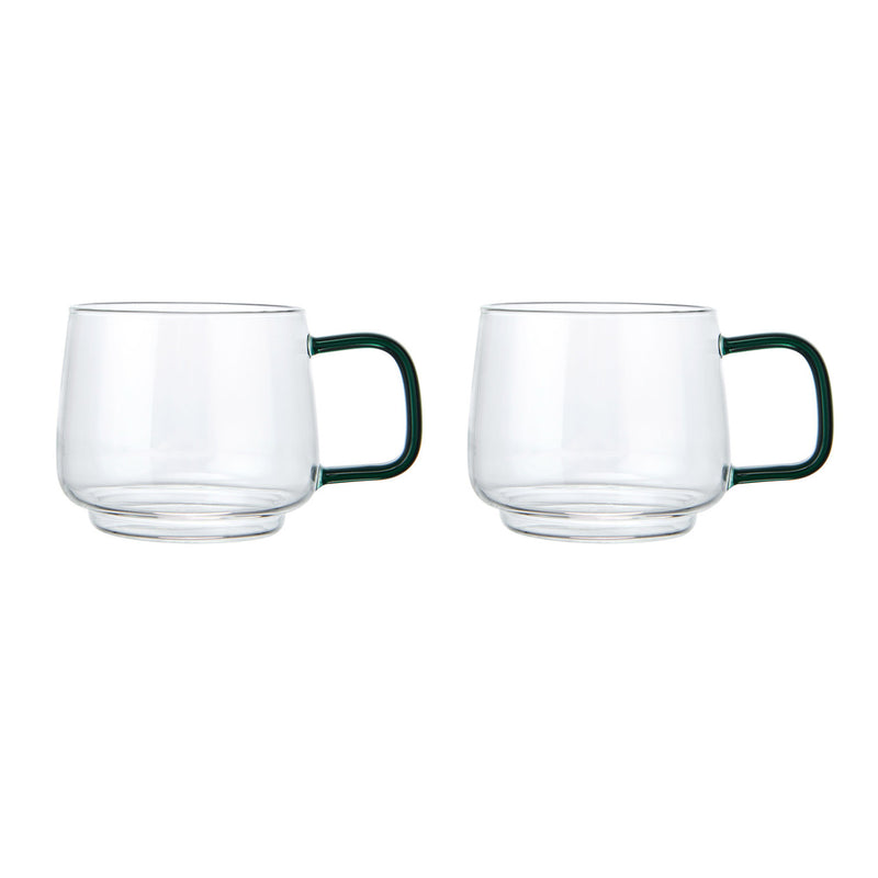 Glass Mug Set of 2 - Green Handle