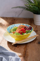 Yellow and Blue Geometric Stoneware Ramen Bowl - 21cm