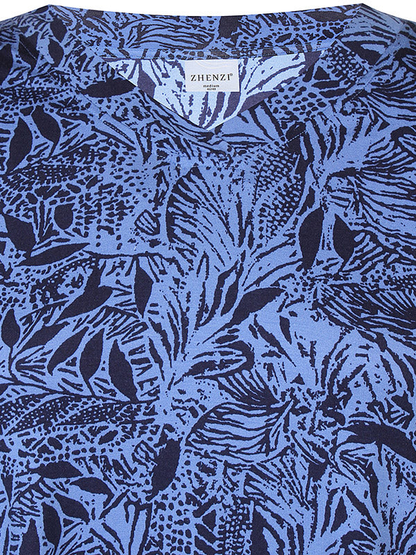 V-Neck Print Top - Blue & navy