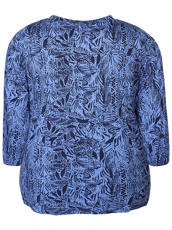 V-Neck Print Top - Blue & navy