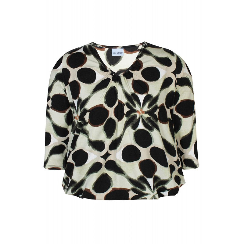 Circle Print Top - Green & cream