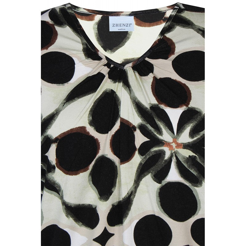 Circle Print Top - Green & cream