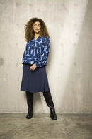 Denim Look Print Top - Blue Melange