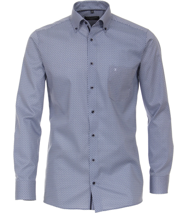 Long Sleeve Modern Fit Print Shirt - Light Blue