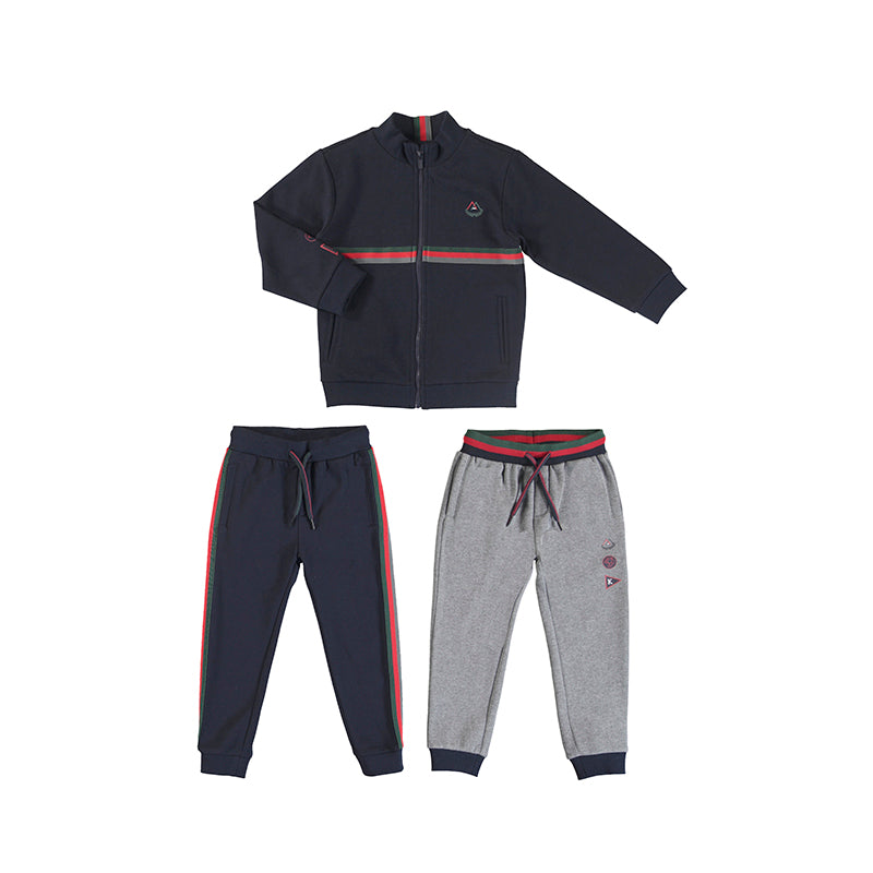 Stripe Tracksuit with 2 Joggers - Navy