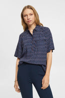 Crepe Print Blouse - Navy