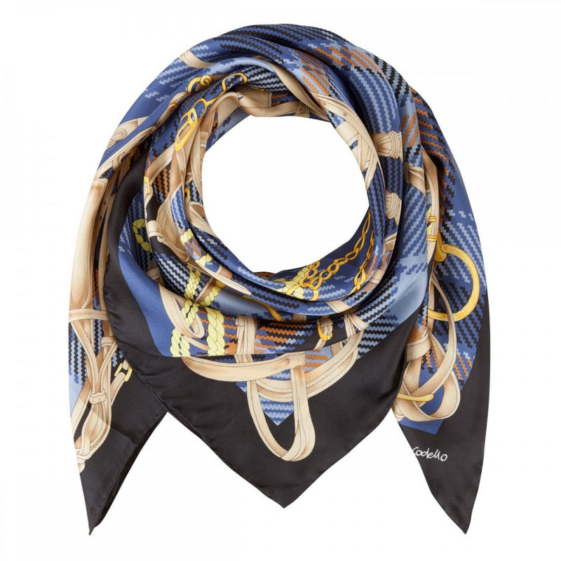 Belt On Checks Silk Scarf - Dark Blue