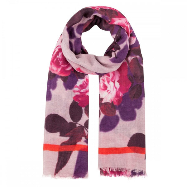 Roses Herringbone Wool Mix Scarf - Dark Rose