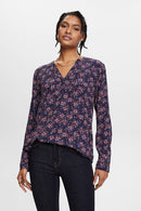 Print Crepe Blouse - Navy