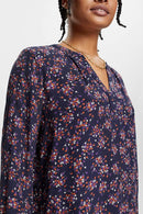 Print Crepe Blouse - Navy