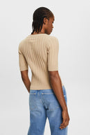Ribbed Fitted Jumper - Sand