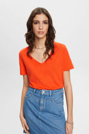 Scar Stitch V Neck T-Shirt - Orange Red