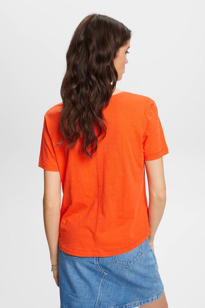 Scar Stitch V Neck T-Shirt - Orange Red