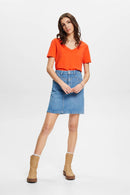 Scar Stitch V Neck T-Shirt - Orange Red