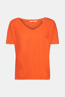 Scar Stitch V Neck T-Shirt - Orange Red