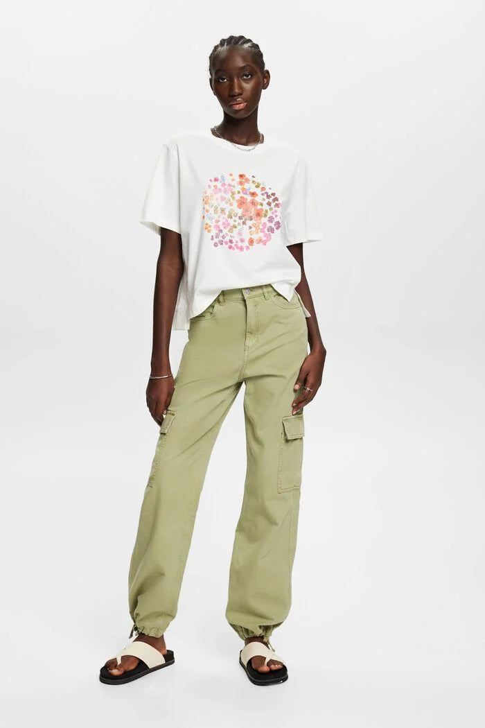 Front Floral Print T-Shirt - Offwhite