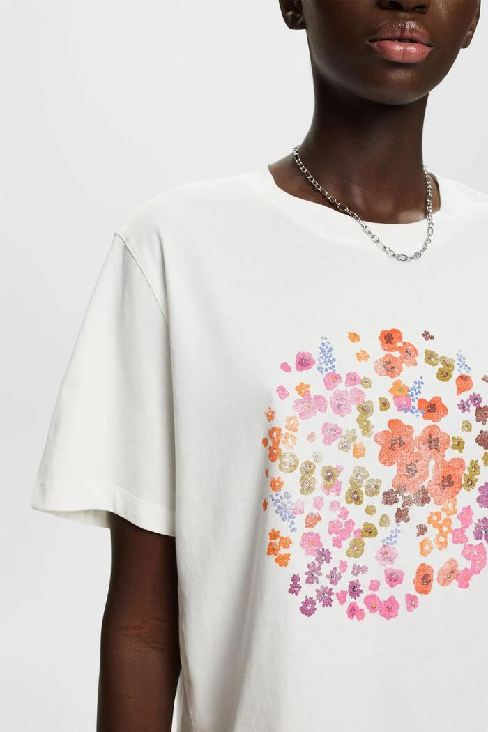Front Floral Print T-Shirt - Offwhite