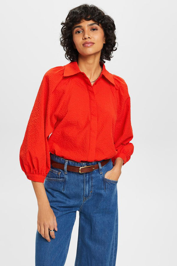 Balloon Sleeve Blouse - Orange Red