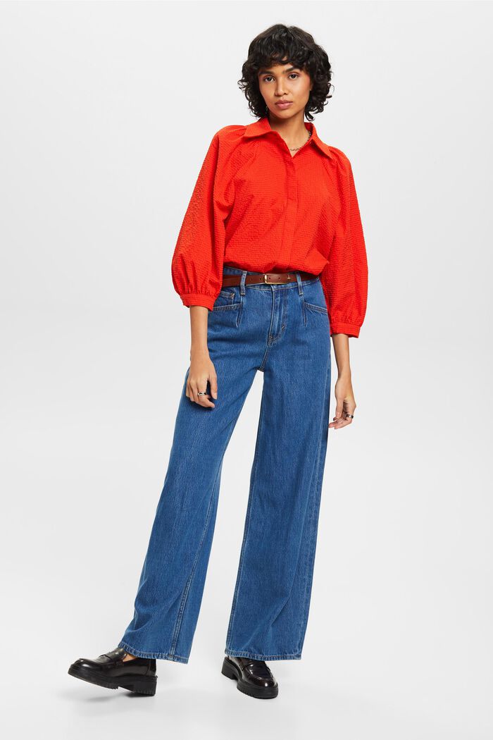 Balloon Sleeve Blouse - Orange Red