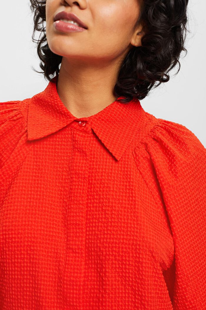 Balloon Sleeve Blouse - Orange Red
