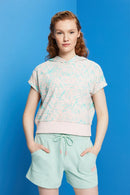 All Over Print Crop Hoodie - Light Pink