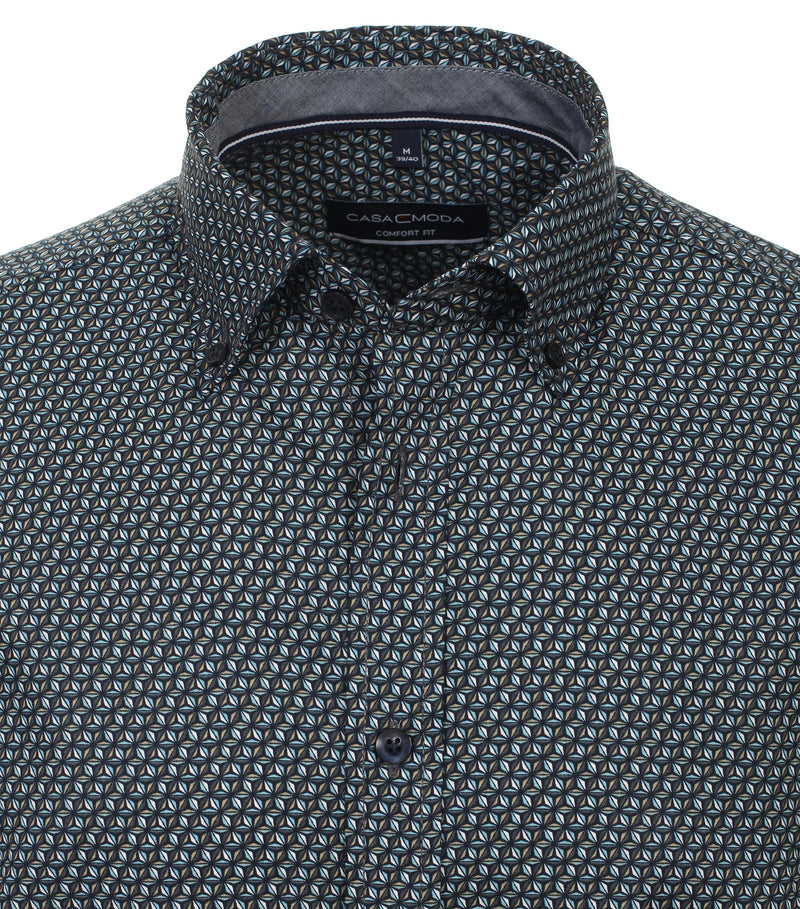 Button Down Print Shirt - Dark Petrol