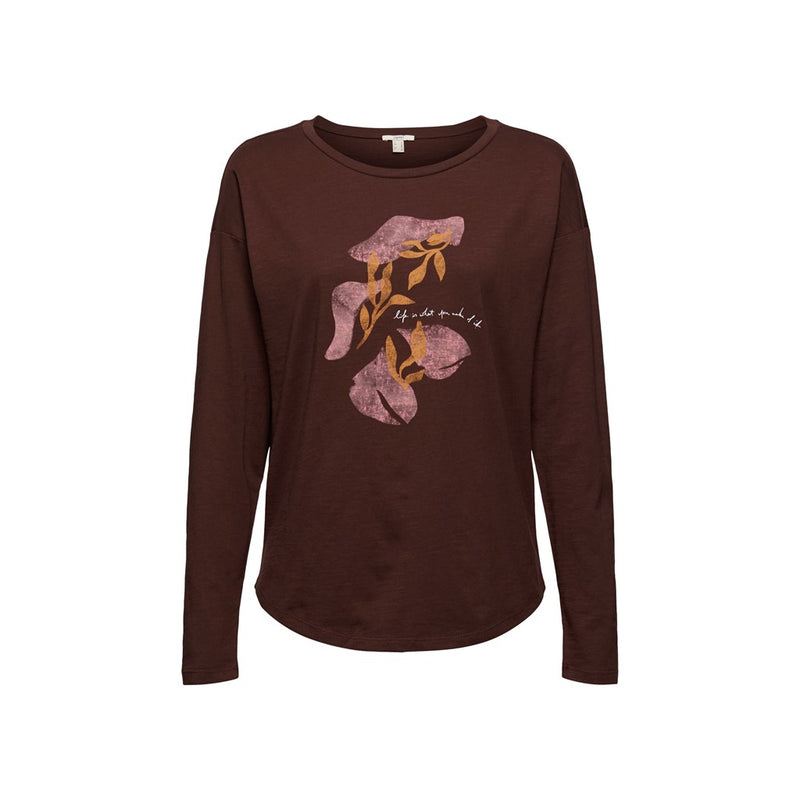 Long Sleeve Front Print T-Shirt - Rust Brown