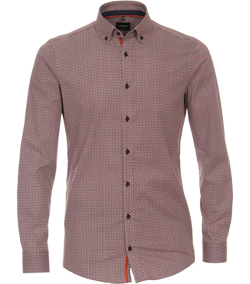 Long Sleeve Body Fit Print Shirt - Orange