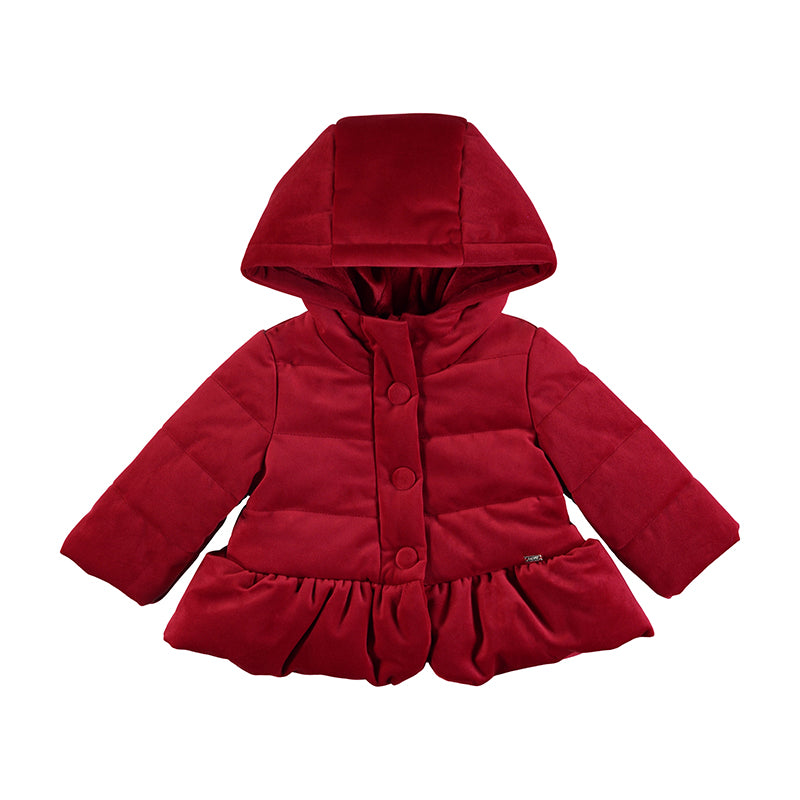 Velvet Hooded Coat - Carmine Red