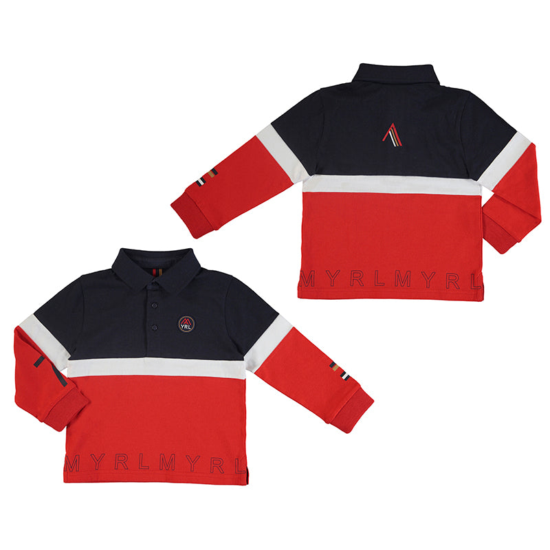 Long Sleeve 2 Tone Rugby Polo - Flame