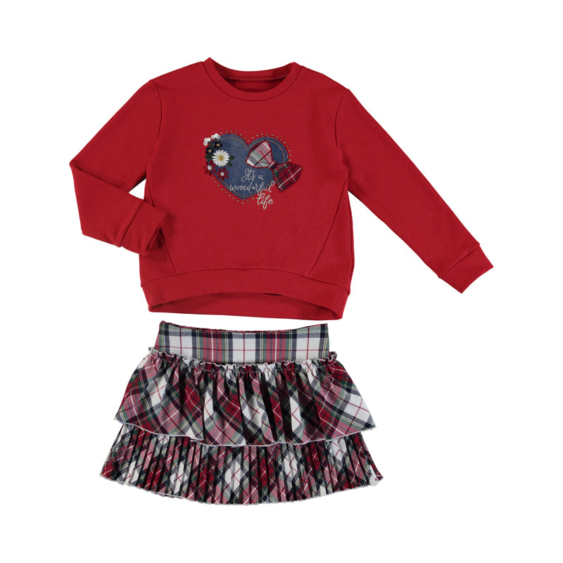 Plaid Skirt Set - Carmine Red