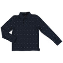 Long Sleeve Printed Polo - Deep Blue