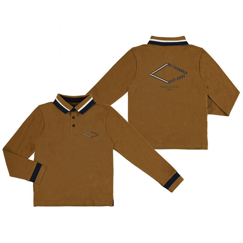 Long Sleeve Back Design Polo - Brown