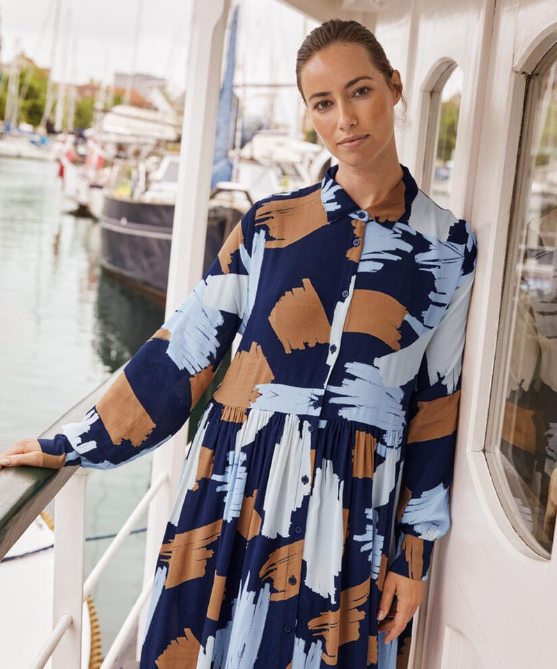 Nejane Long Sleeve Print Dress - Maritime Blue