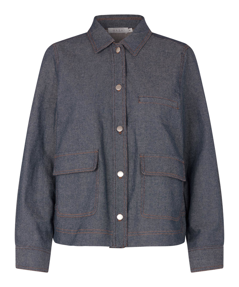 Janila Long Sleeve Button Jacket - Dark Denim