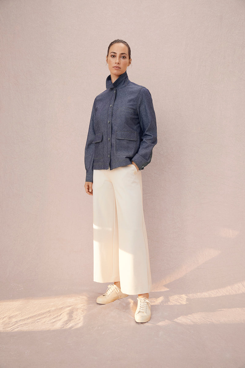 Janila Long Sleeve Button Jacket - Dark Denim