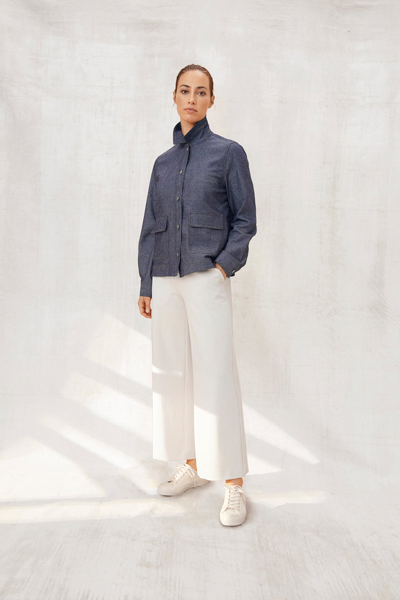 Janila Long Sleeve Button Jacket - Dark Denim