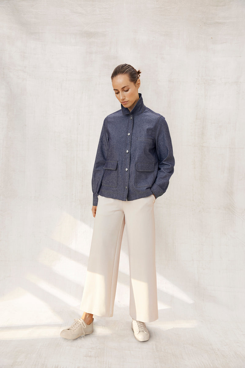 Janila Long Sleeve Button Jacket - Dark Denim