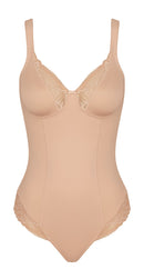 Modern Lace + Cotton Bodysuit - Neutral Beige